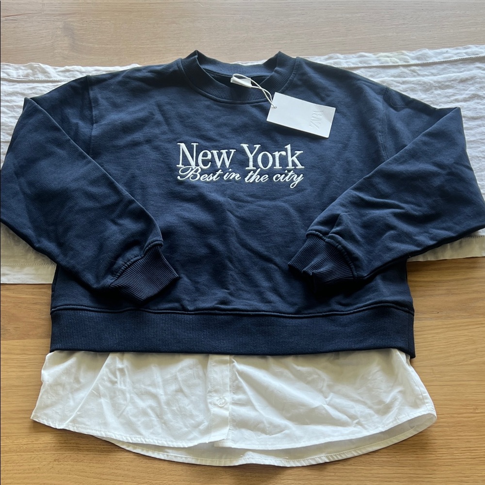 Zara Navy Blue Sweatshirt with White Layer
